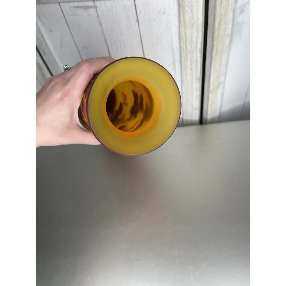 Cameo ART Nouveau Glass VASE Galle French Style Repro Amber Red Butterfly